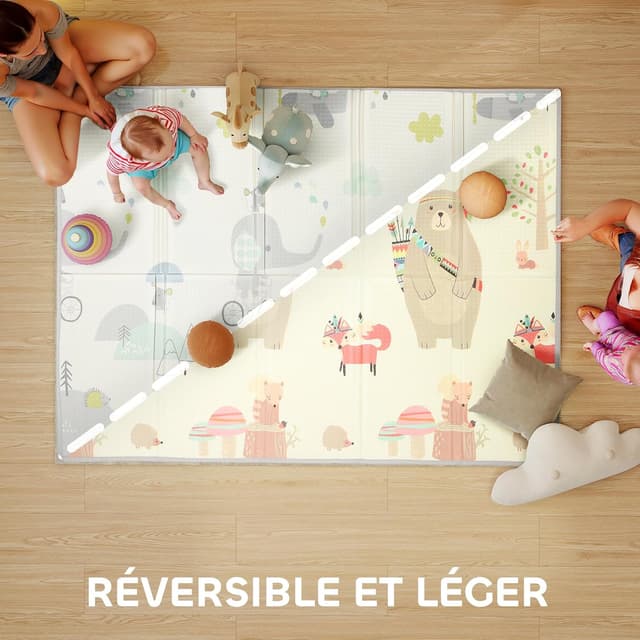 Detalle de AIYAPLAY Tapis de jeu bébé pliable et réversible 200 x 150 x 1,5 cm, mousse antidérapante et imperméable