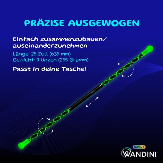 Detalle de Wandini Glow.0 Magic Wand – zusammenklappbares LED-Lichtschwert mit USB-ladbarem Jonglierstab