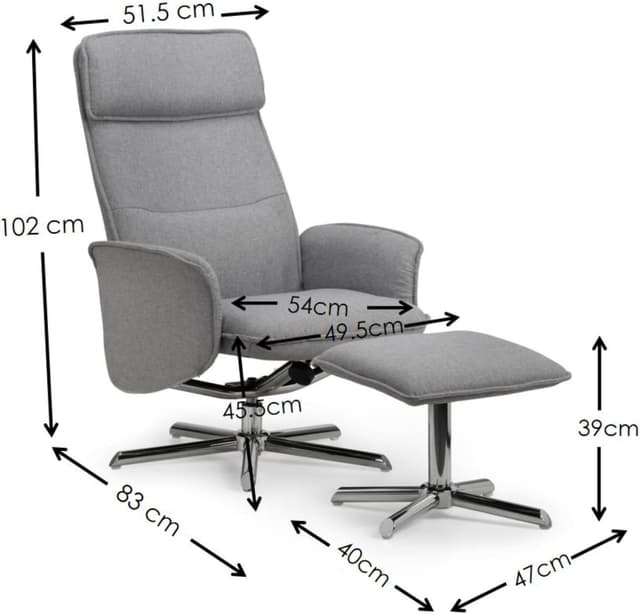 Detalle de Julian Bowen Aria Recliner and Stool (Grey Linen) – rise & recline style seating set