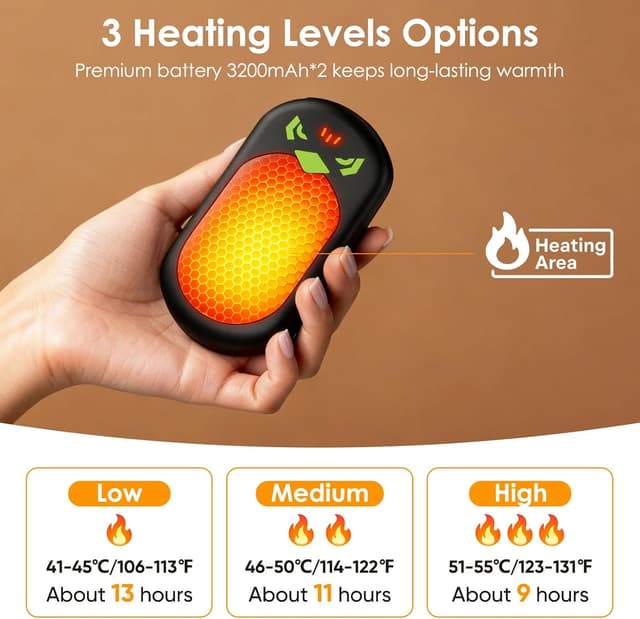 Detalle 2 de Ropelux Hand Warmers 2-Pack (6400mAh Rechargeable) with 3 Heat Settings