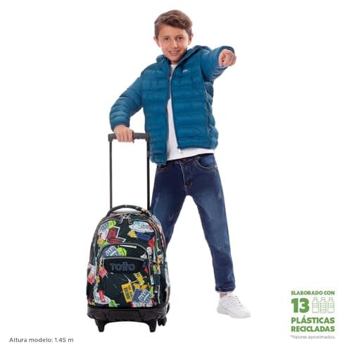 Detalle de Totto Mochila Escolar con Ruedas Renglones (26,21 L) con bolsillo para PC 14