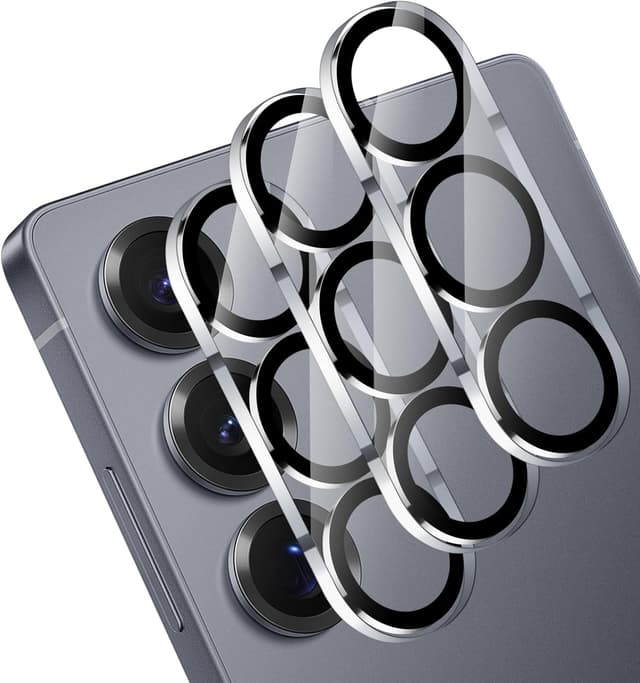 Detalle de OFFCUP Caméra Protecteur pour Samsung Galaxy S25 – protecteur d’objectif 9H avec cadre en verre aluminium (blanc)
