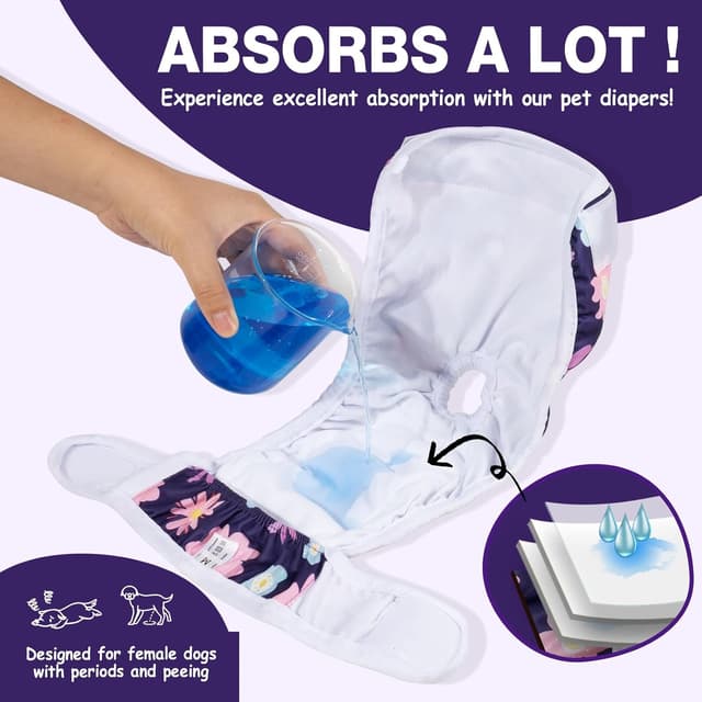 Detalle 2 de Pet Soft Dog Nappies Female (3 Pack) – Small washable, leak-proof dog period pants with adjustable waistband