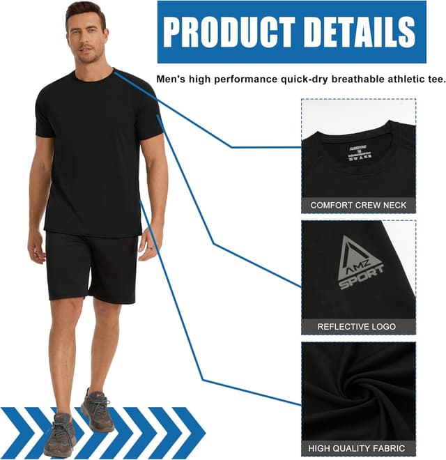 Detalle 2 de AMZSPORT Lot de T-Shirts de sport pour homme à manches courtes respirant et séchage rapide