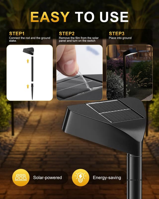 Detalle de Airoieak 4-Pack Solar Path Lights (15 LEDs) for Outdoor Garden, IP44 Waterproof