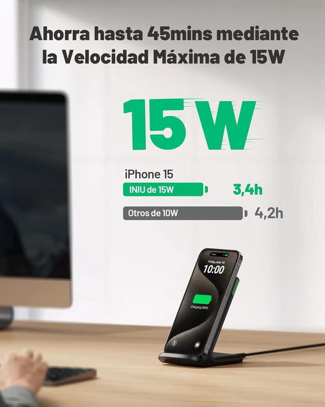 Detalle 2 de INIU Cargador Inalámbrico Rápido 15W