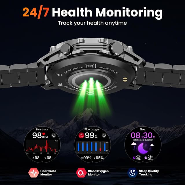 Detalle 2 de Hwagol Military Smart Watch for Men (1.52" HD) with Heart Rate/SpO2, Sleep Monitor and Torch