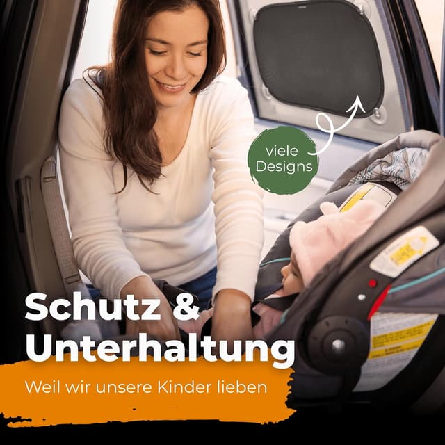 Detalle de CARAMAZ Sonnenschutz Auto Baby – universelle Sonnenblenden mit zertifiziertem UV-Schutz, 48 x 30 cm (2 Stück) und Saugnäpfen