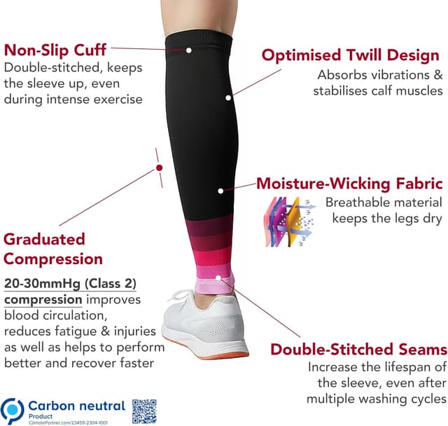 Detalle 2 de aZengear Calf Compression Sleeves (L–XL) for Shin Splints, Calf Support & Muscle Cramps – Pink/Black