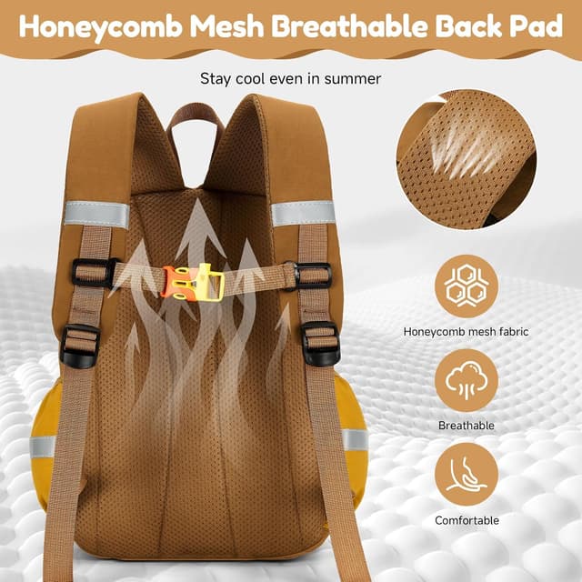 Detalle de PROTAURI sac à dos enfant maternelle avec sangle de poitrine et bandes réfléchissantes (kaki, 3–7 ans)