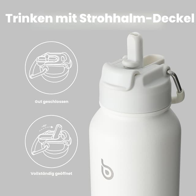 Detalle de BOTTLE BOTTLE Isolierte Wasserflasche mit Strohhalm und Pillendosierung – Outdoor-Sportflasche 1 l (weiß)