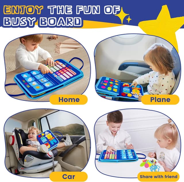 Thumbnail 6 de TINIFO Busy Board Giochi Montessori in feltro blu (1 anno) – libro sensoriale interattivo portatile