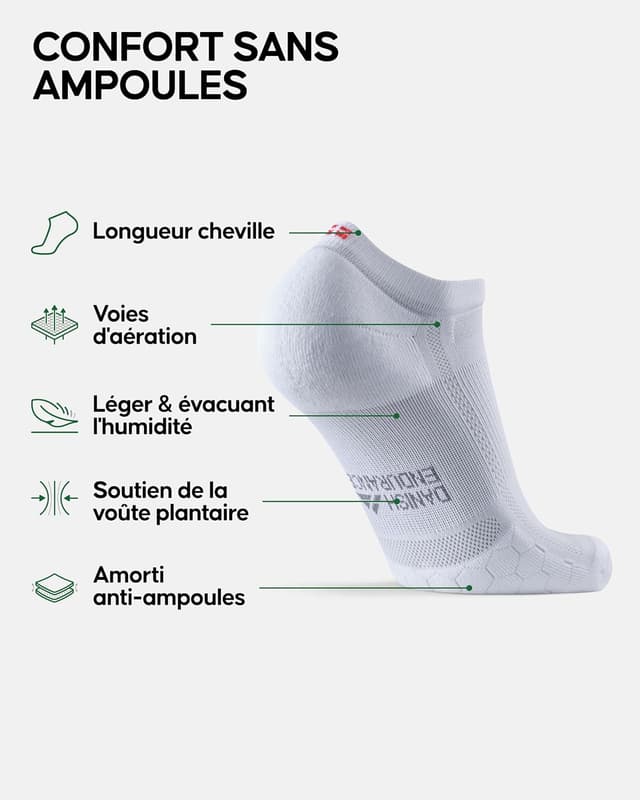 Detalle de DANISH ENDURANCE Chaussettes Courtes Running Longue Distance (3 paires) — anti-ampoules, respirantes, unisex