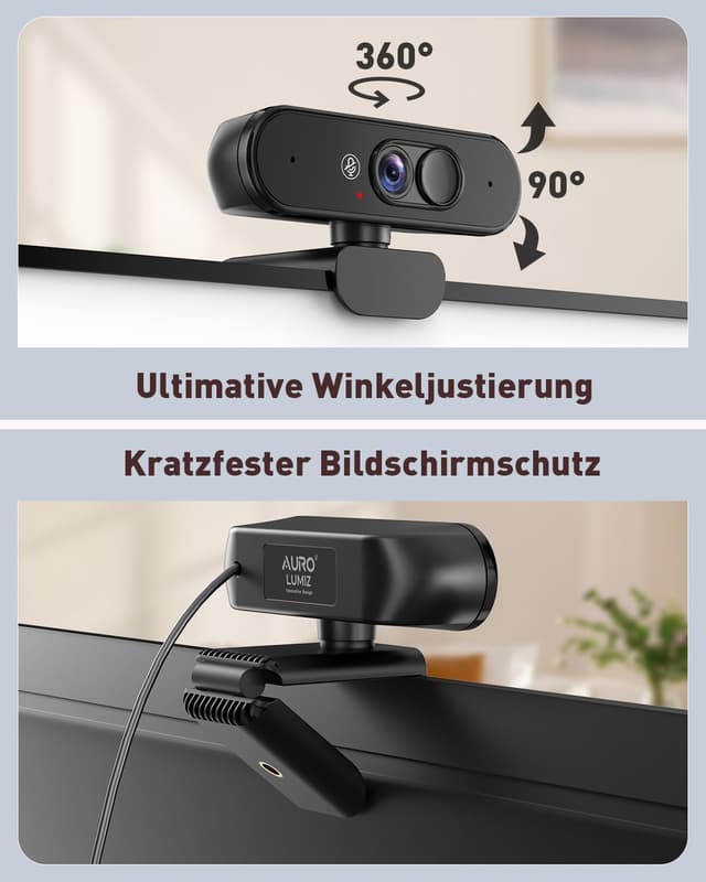 Detalle 2 de Aurolumiz 1080P FHD Webcam mit Dual-Privacy-Schutz, Mikrofon & ausziehbarem Stativ für PC/Laptop, Zoom, Teams