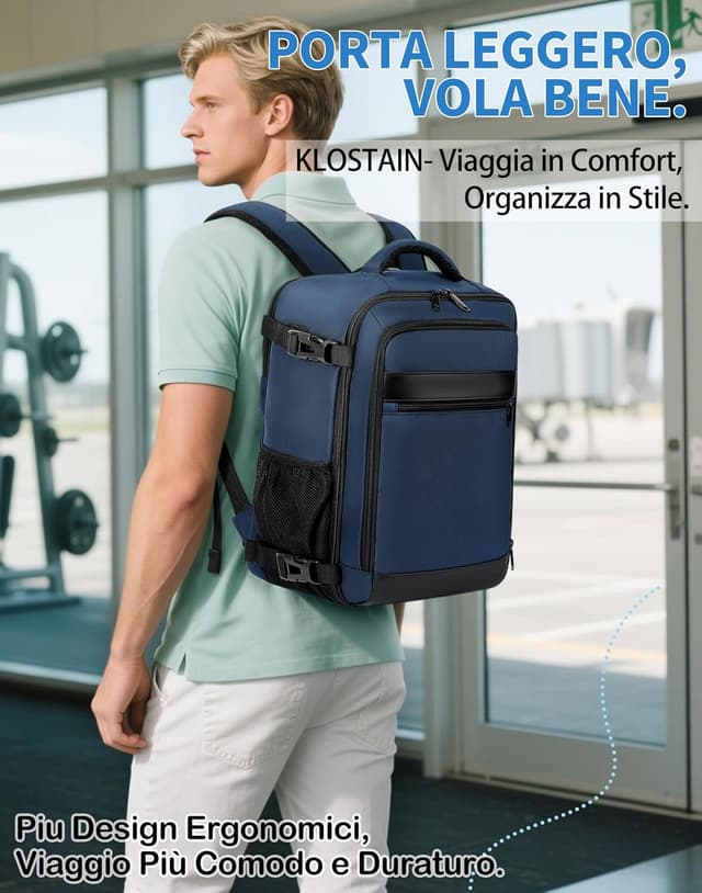 Detalle 2 de KLOSTAIN Zaino Ryanair 40x20x25 da 20L con porta PC 14" – Daypack aereo bagaglio a mano Blu profondo