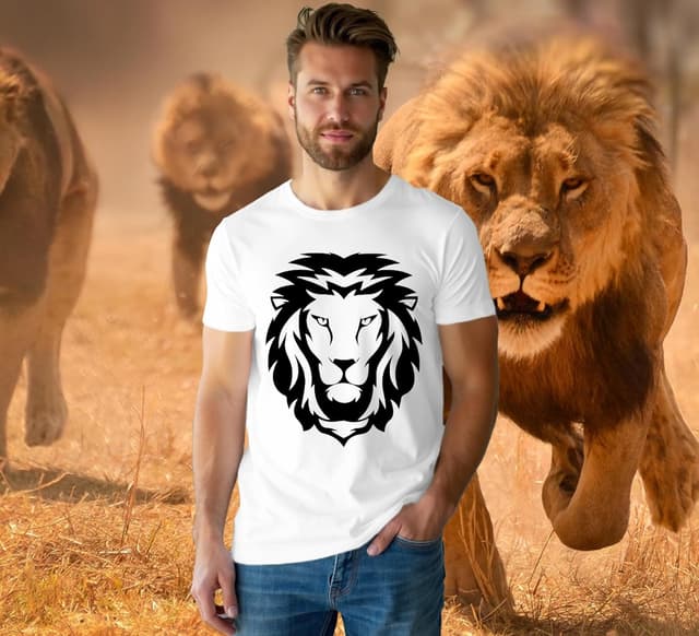 Detalle 2 de Qskall Men’s Lion Face Print T-Shirt in Africa Lions design