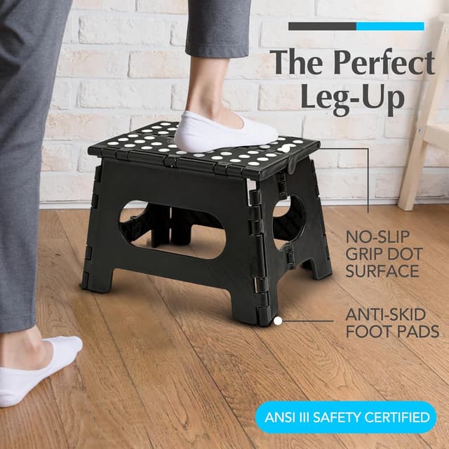 Detalle 2 de Handy Laundry Folding Step Stool (Black) - Collapsible 9-Inch Stool for Adults and Kids