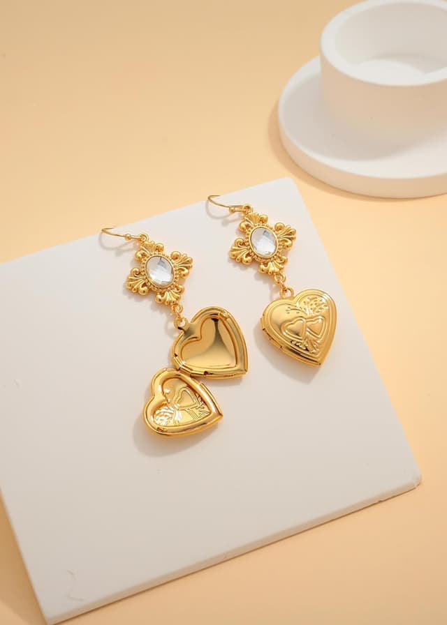 Detalle de LILIE&WHITE Damen-Hängeohrringe im Herz-Design (Gold/Silber), hypoallergen & anlaufsicher