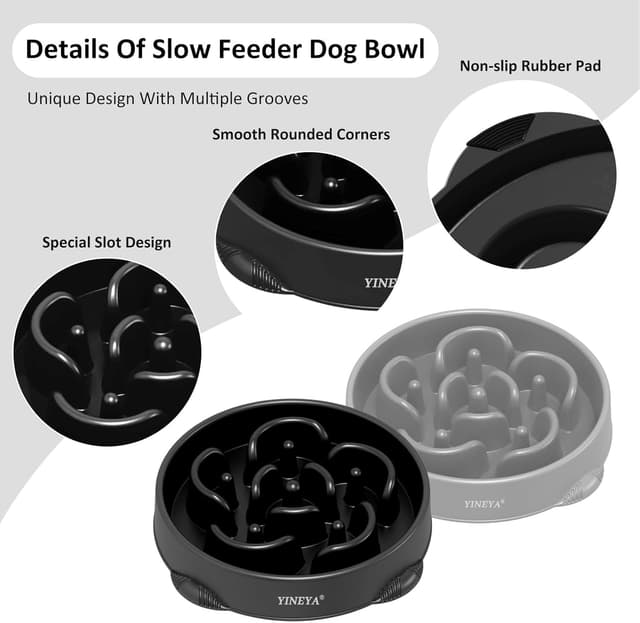 Detalle 2 de YINEYA 4 Cups Slow Feeder Dog Bowls (Large Breed) – Anti-Choking Maze Puzzle Feeder, 2-Pack