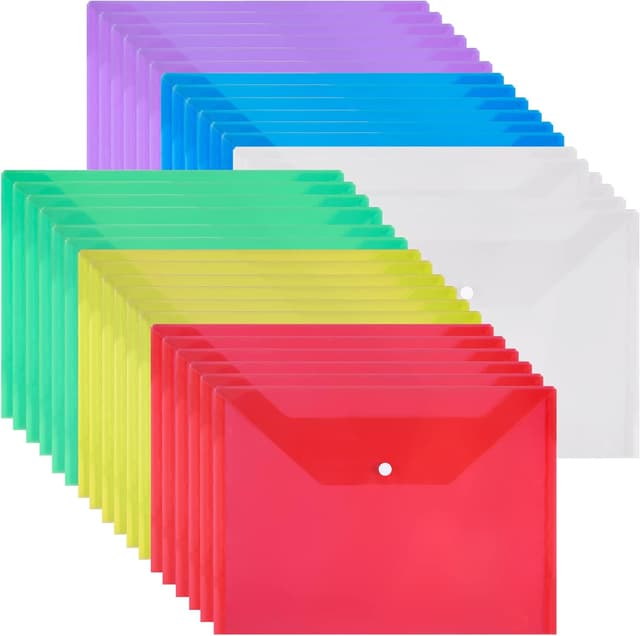 Detalle de Plastic-Wallets A4 Popper Wallet Folders (36 Pack) for Documents, Receipts and Travel Papers