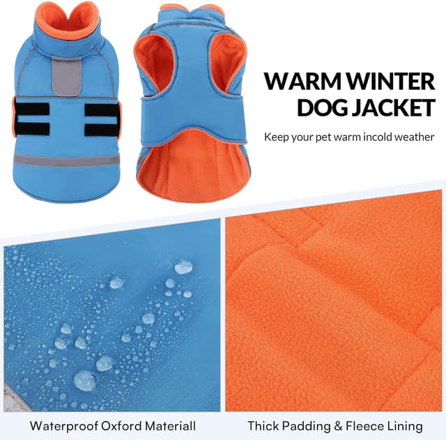 Thumbnail 4 de CITÉTOILE Hundejacke mit Klettverschluss – reflektierend, Führungsöse & wärmender Kragen, blau (XS)