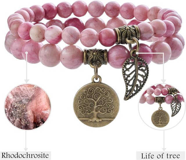 Detalle de Farfume Chakra Bracelets for Women (Crystal & Natural Gemstone) – Double Bracelet Set