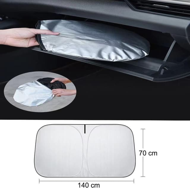 Detalle 2 de Sonnenschutz Auto Frontscheibe – faltbare Sonnenblende innen, UV-Schutz (140x70 cm)