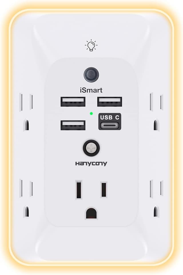 Detalle de HANYCONY Outlet Extender with 4 USB Ports and Night Light 🔌