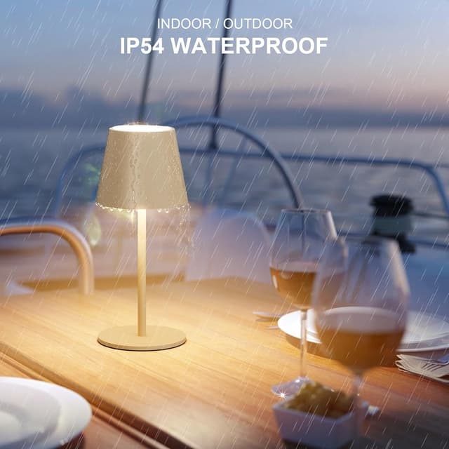 Detalle de Lundwa dimmbare LED Akku-Tischleuchte 26 cm mit 5.000-mAh-Akku (IP54, 3 W, 3000 K) – Khaki, 1 Stück