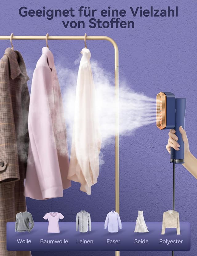 Detalle de Sundu Dampfglätter & Steamer Reisebügeleisen mit Dampf – 15s Aufheizen, 4 Dampfmodi, LED-Display, 899 g, Blau