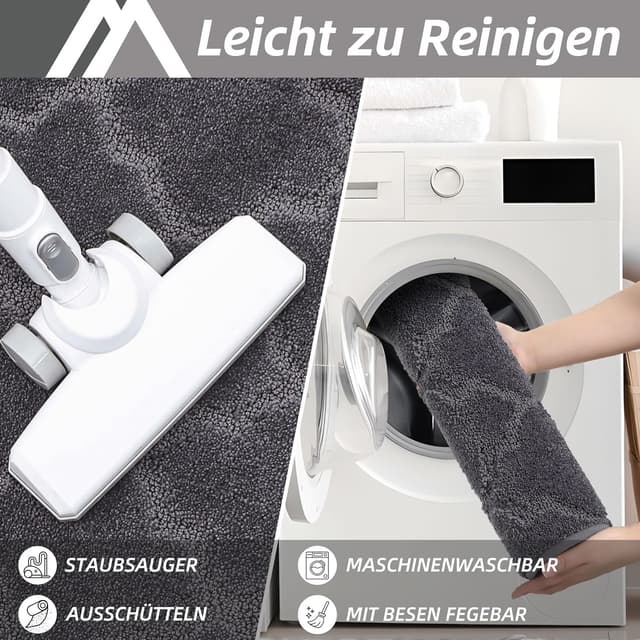 Detalle de COSY HOMEER Küchenteppich-Set (2 Stück) waschbar & rutschfest, Dunkelgrau – 60 x 90 cm + 60 x 150 cm