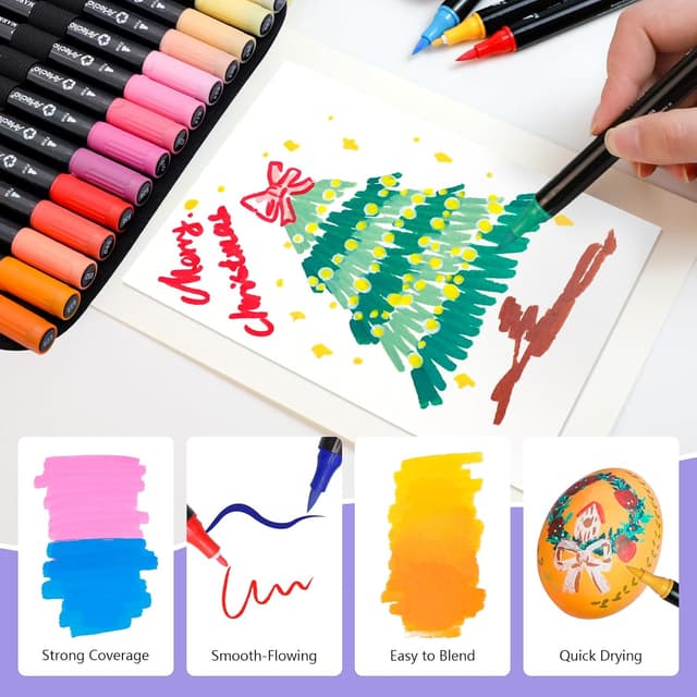 Detalle 2 de Artecho Acrylic Paint Markers 72 Colours with Bag – dual-tip pens for rock, pumpkin, wood, canvas and more