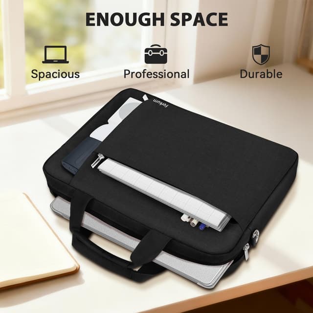 Detalle 2 de Ferkurn 17–17.3 inch laptop messenger bag case (water-repellent polyester, detachable shoulder strap) – Black