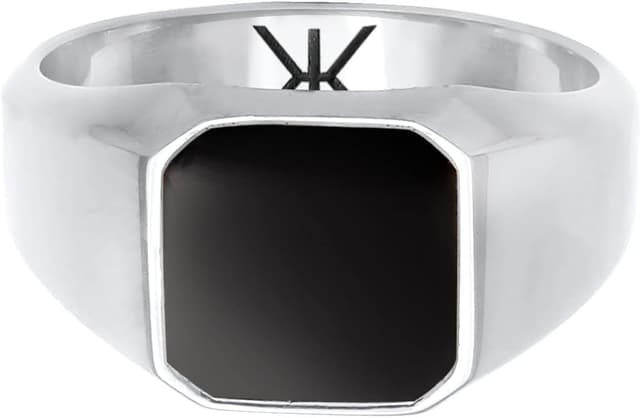 Detalle de Kuzzoi Siegelring für Herren: Achteck mit schwarzer Emaille, massives 925er Sterling Silber (10 mm breit) in Ringgröße 60–66