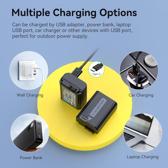 Detalle 2 de ENEGON NP-FW50 Type-C charging port battery (1500mAh) for Sony ZV-E10, A6xxx, A7 series and more