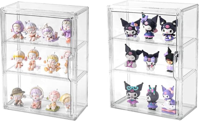 Detalle de 3-Tier Clear Display Case for Collectibles (2-Pack) with Magnetic Door and 2 Movable Plates