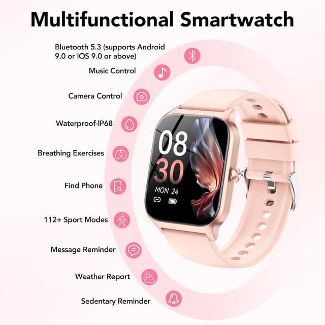 Thumbnail 6 de CASCHO Smartwatch Donna con display 1,85" e chiamate Bluetooth, AI vocale, cardio, SpO2 e IP68 rosa
