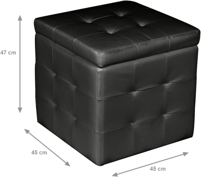 Detalle de Pouf contenitore in ecopelle nero 45 cm