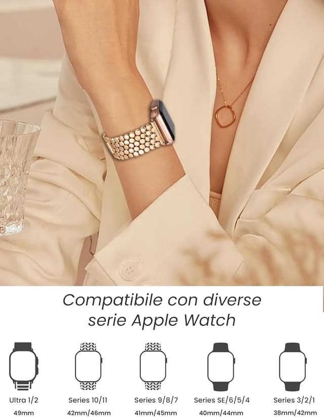 Detalle de Cinturino in metallo a nido d’ape per Apple Watch 38/40/41/42/44/45/46/49 mm – bracciale elegante donna (Ultra, SE e Serie 1-11)