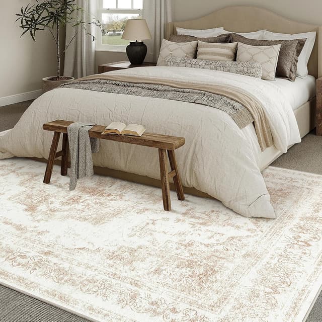 Detalle de HUGEAR Vintage Cream Low Pile Washable Non-Slip Area Rug (240x300cm)