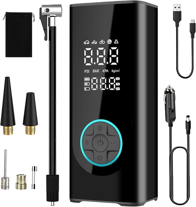 Detalle de Portable Car Tyre Pump Air Compressor with Digital Tyre Inflator, Preset Pressure, Auto Shut-Off & 3-Mode LED Light (up to 150PSI)
