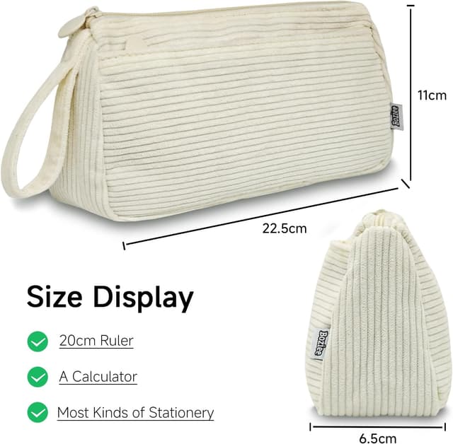 Detalle de Boziee Cord-Stoff Federmäppchen mit Doppel-Reißverschluss (Beige) – für Schule & Büro