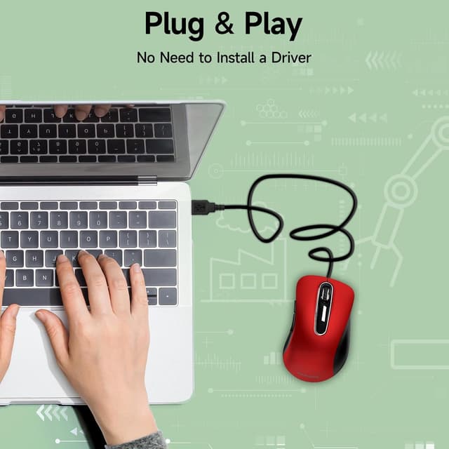 Thumbnail 6 de Memzuoix Wired USB Mouse (Optical 1400 DPI) – 5-Button Ergonomic Wired Mouse for Laptop, PC & Mac