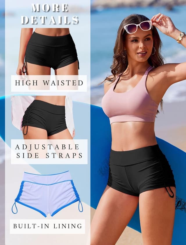 Detalle de Ekouaer Damen Badeshorts – kurze Boardshorts mit Schnell-Trocknung und Bauchkontrolle, S-XXL