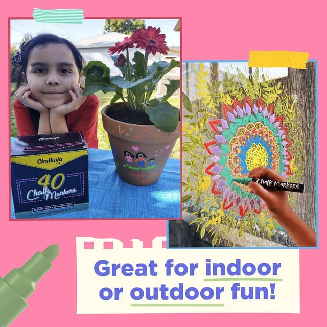 Detalle de Chalkola Liquid Chalk Pens (Pack of 40) – Neon, Pastel & Metallic Wipeable Markers with 6mm Reversible Tip