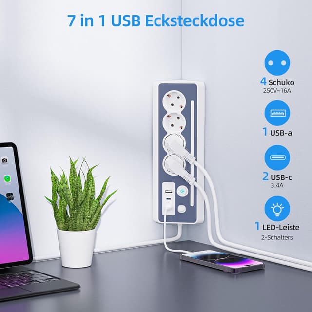 Detalle 2 de Mehrfachsteckdose 16A Ecksteckdose 🔌