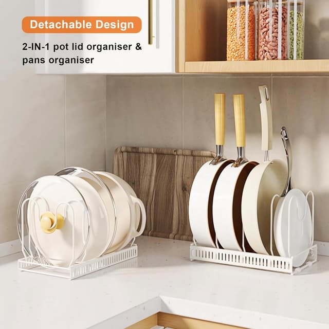 Detalle 2 de MENGCOOL Expandable Pans Organiser Rack with 10 Adjustable Dividers (White)