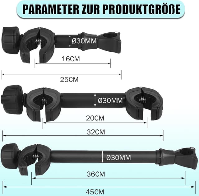 Detalle de Warmfay Schwarz Rahmenhalter-Set (3 Stück) für Heckträger: abschließbar, passend für U-Bügelrohr Ø 2,5–3,0 cm
