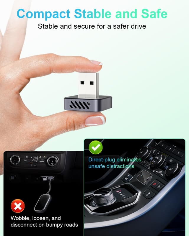 Detalle de Gatatol Adattatore CarPlay Wireless per iPhone: da CarPlay cablato a wireless, mini USB-A/USB-C