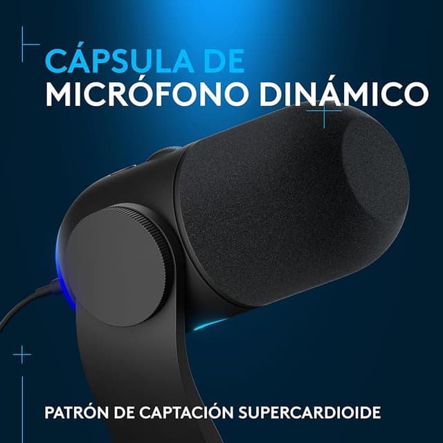 Detalle de Logitech G Yeti GX, micrófono dinámico RGB para gaming 🎤